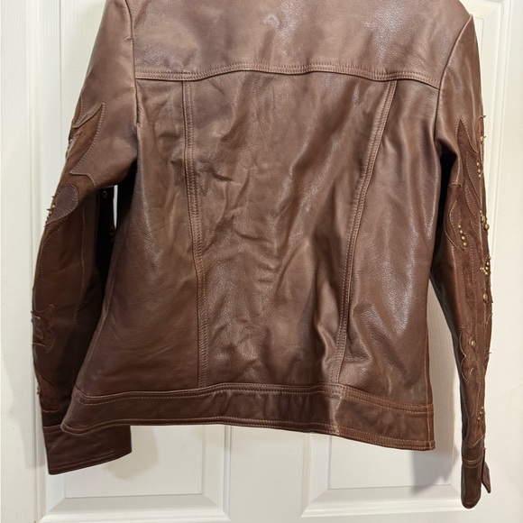 Reba Chocolate Leather Jacket with Stud Accents - Picture 2 of 3